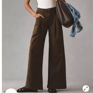 MAEVE Anthropologie Oversized Wide-Leg Chino Trousers in Moss Green Sz 4 Pleated